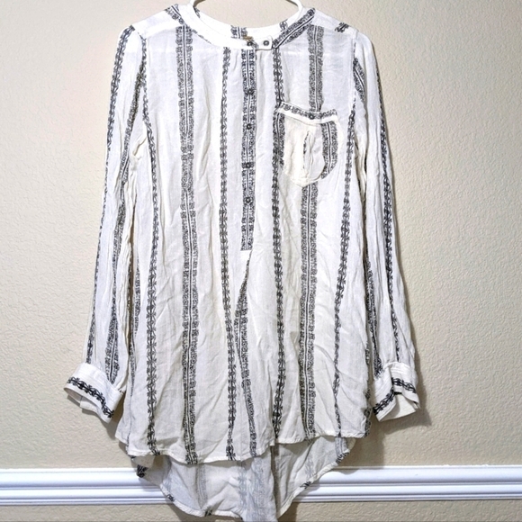 Free People Magic Pullover Button Down Collarless Flowy Blouse - Picture 3 of 9